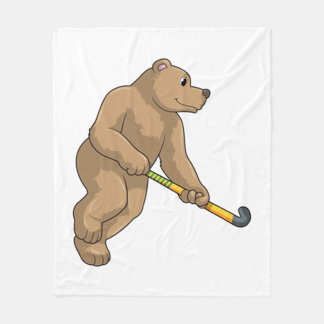 Bear at Hockey with Hockey bat Fleece Blanket (Front)