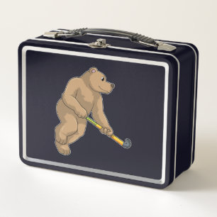 Bear at Hockey with Hockey bat Metal Lunch Box