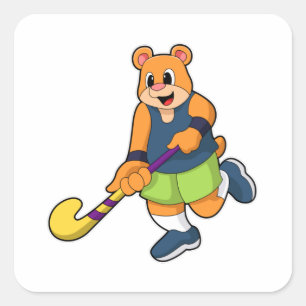 Bear at Hockey with Hockey bat Square Sticker