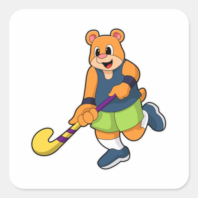 Bear at Hockey with Hockey bat Square Sticker (Front)