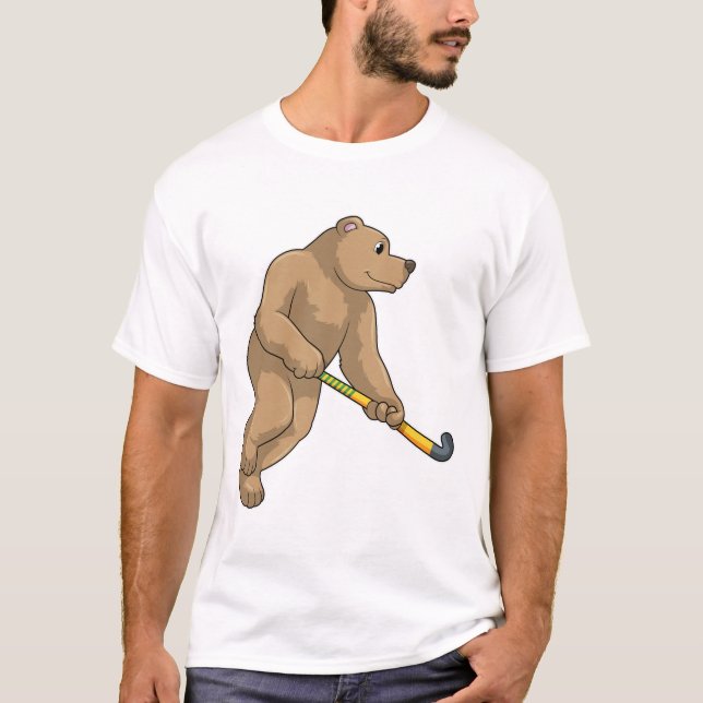 Bear at Hockey with Hockey bat T-Shirt (Front)