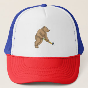 Bear at Hockey with Hockey bat Trucker Hat