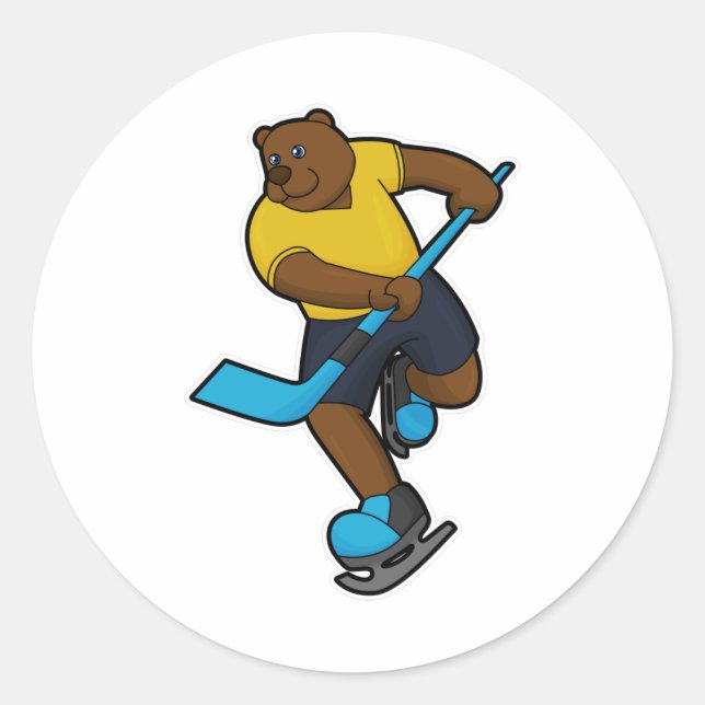 Bear at Hockey with Hockey stick Classic Round Sticker (Front)