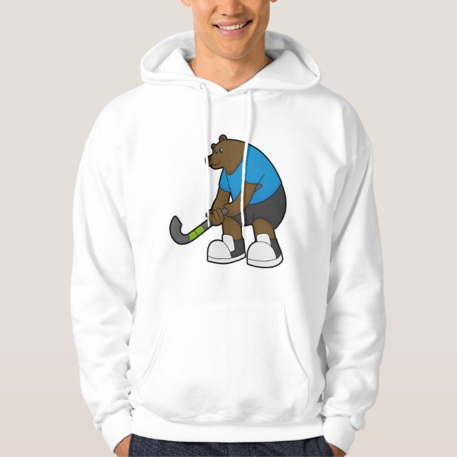 Bear at Hockey with Hockey stick Hoodie (Front)