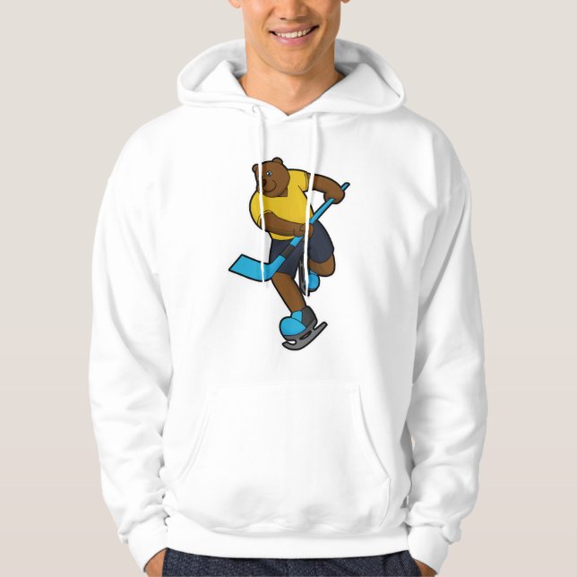 Bear at Hockey with Hockey stick Hoodie (Front)
