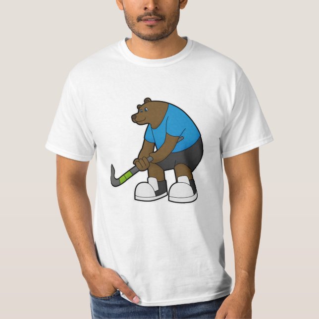 Bear at Hockey with Hockey stick T-Shirt (Front)