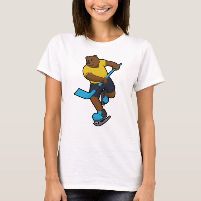 Bear at Hockey with Hockey stick T-Shirt (Front)