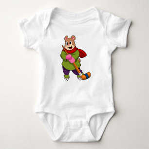 Bear at Ice hockey with Ice hockey stick Baby Bodysuit