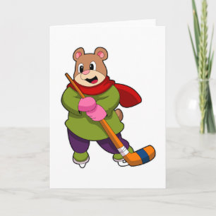Bear at Ice hockey with Ice hockey stick Card