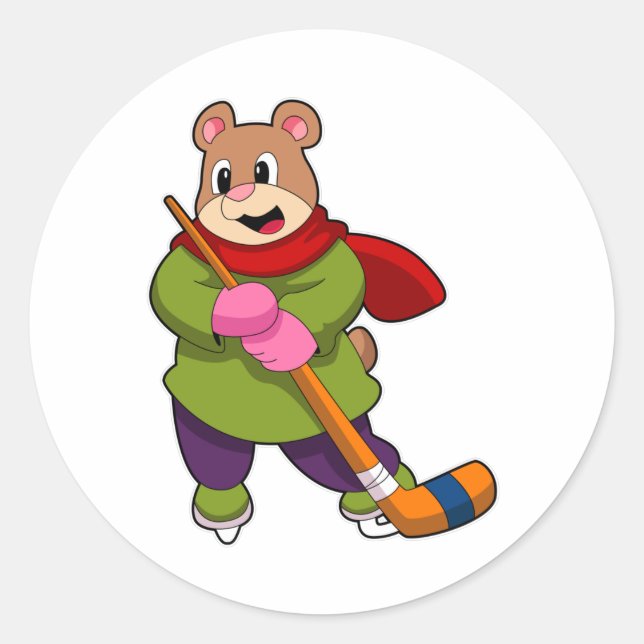 Bear at Ice hockey with Ice hockey stick Classic Round Sticker (Front)