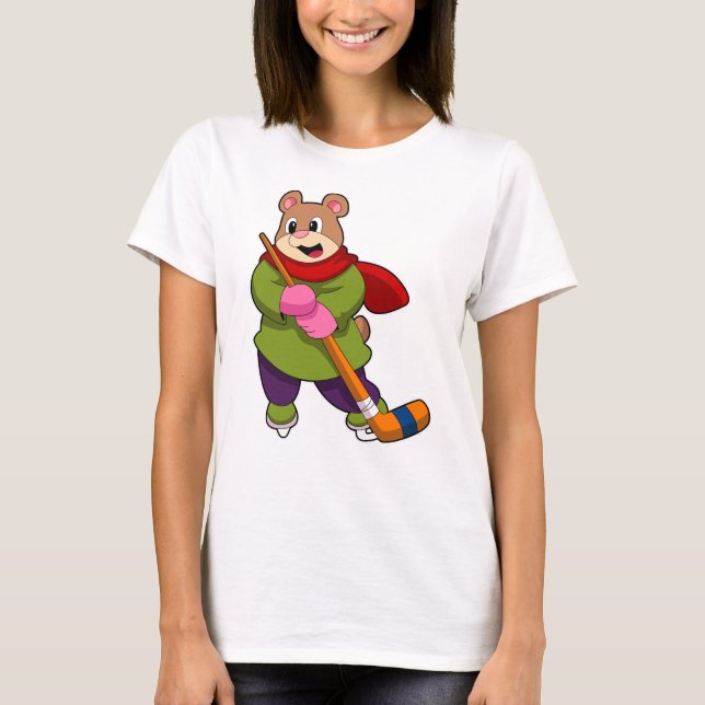 Bear at Ice hockey with Ice hockey stick T-Shirt (Front)