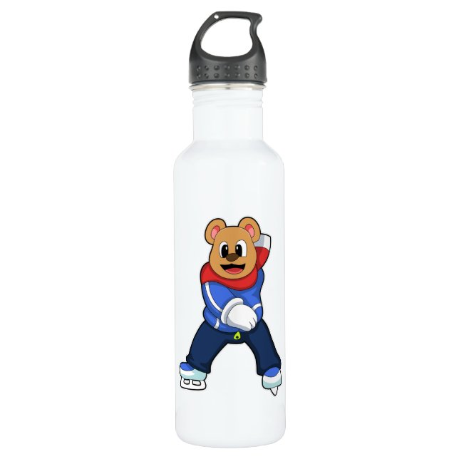 Bear at Ice skating with Ice skates 710 Ml Water Bottle (Front)