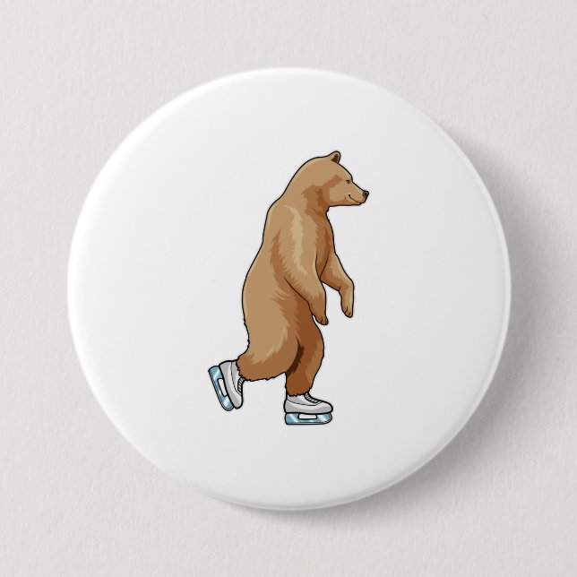 Bear at Ice skating with Ice skates 7.5 Cm Round Badge (Front)