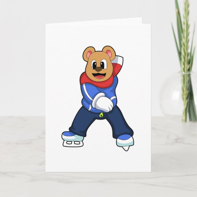 Bear at Ice skating with Ice skates Card (Front)