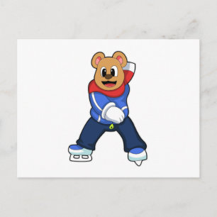 Bear at Ice skating with Ice skates Postcard