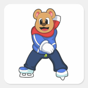 Bear at Ice skating with Ice skates Square Sticker