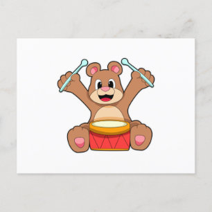 Bear at Music with Drum Postcard