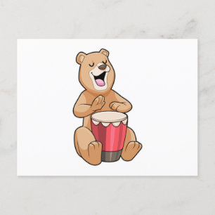 Bear at Music with Drum Postcard