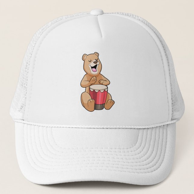 Bear at Music with Drum Trucker Hat (Front)