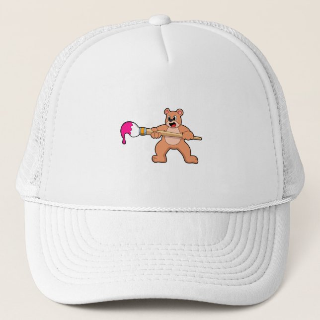 Bear at Painting with Brush & Paint Trucker Hat (Front)