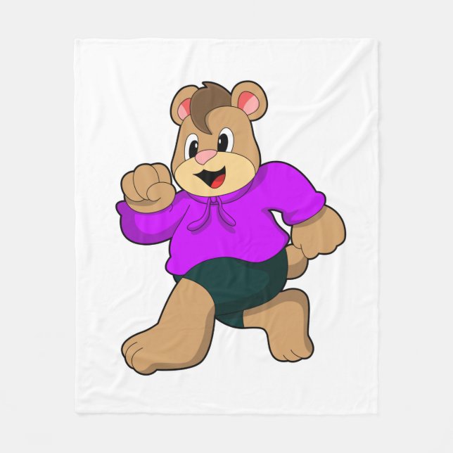 Bear at Running Fleece Blanket (Front)