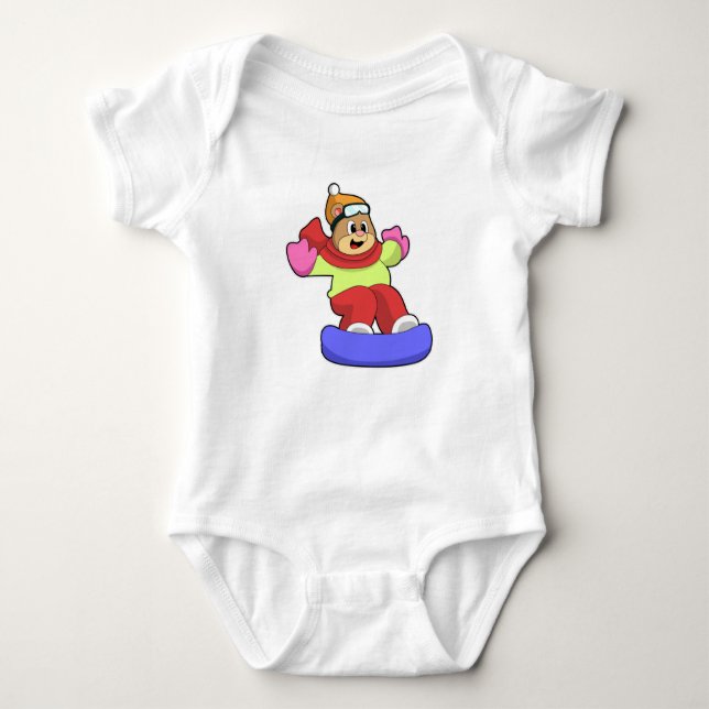 Bear at Snowboarding with Snowboard Baby Bodysuit (Front)