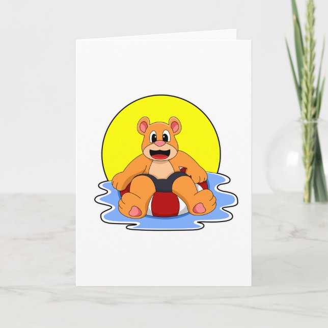 Bear at Swimming with Swim ring Card (Front)