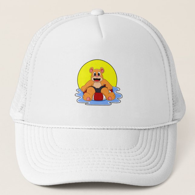 Bear at Swimming with Swim ring Trucker Hat (Front)