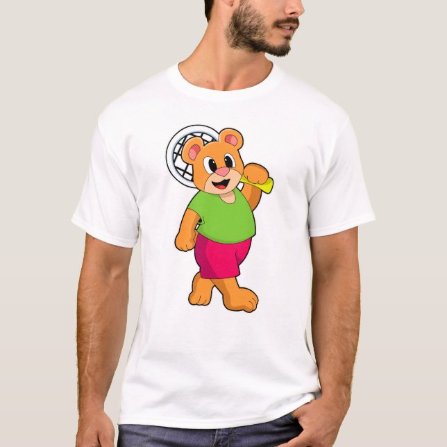 Bear at Tennis with Tennis racket T-Shirt (Front)