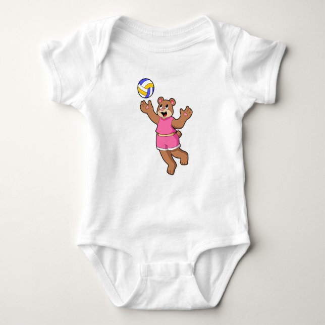 Bear at Volleyball Sports Baby Bodysuit (Front)