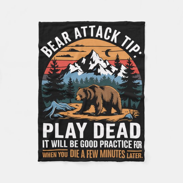 Bear Attack Tip Play Dead Funny Camping Hiking Mou Fleece Blanket (Front)