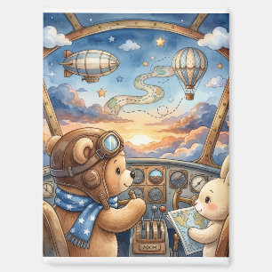 Bear Aviator Hot Air Balloon Sunset Adventure Flee Magnet