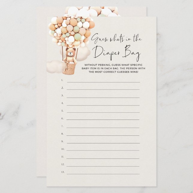 Bear Baby Game - Guess What's In The Diaper Bag (Front/Back)