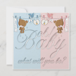 Bear Baby Gender Reveal Party Invitation