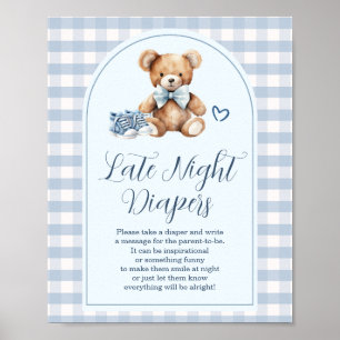 Bear Baby Shoes Blue Gingham Late Night Diapers Poster