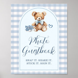 Bear Baby Shoes Blue Gingham Photo Guestbook