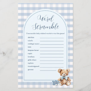Bear Baby Shoes Blue Gingham Word Scramble Game