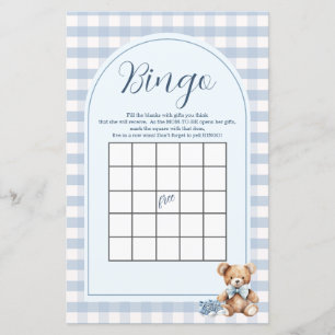 Bear Baby Shoes Gingham Baby Shower Bingo Game
