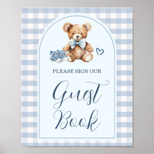 Bear Baby Shoes Gingham Baby Shower Guest Book
