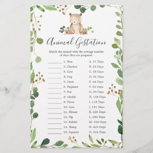 Bear Baby Shower Animal Gestation Game