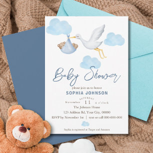 Bear Baby Shower, Baby Boy, Stork Delivery Invitation