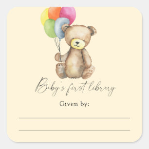 Bear - Baby Shower bookplate, books for baby Square Sticker