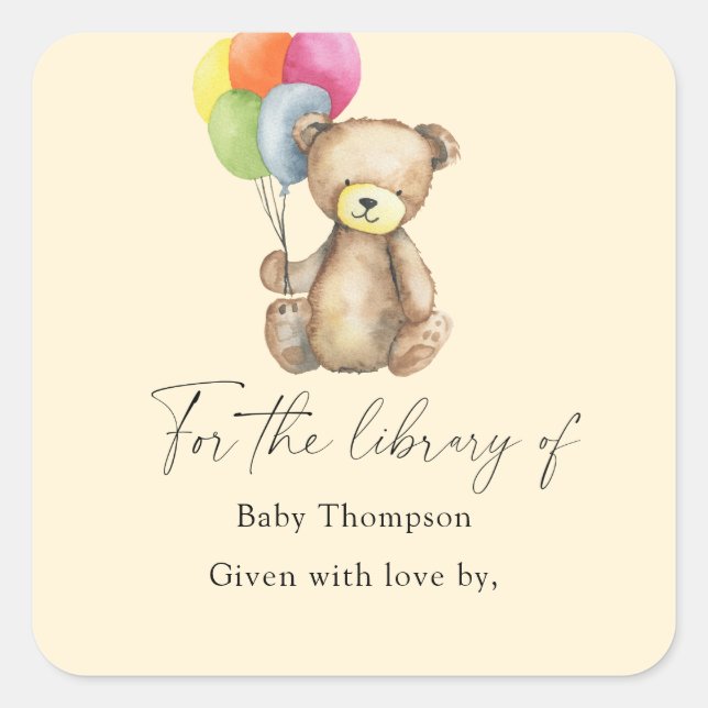 Bear - Baby Shower bookplate, books for baby Square Sticker (Front)