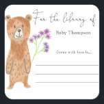 Bear - Baby Shower bookplate Square Sticker<br><div class="desc">Cute drawing pencil little bear on a baby shower party. Matching items available.</div>