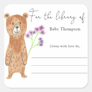 Bear - Baby Shower bookplate Square Sticker