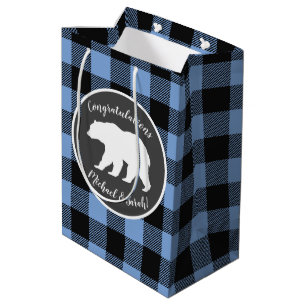 Bear Baby Shower Boy Blue Medium Gift Bag