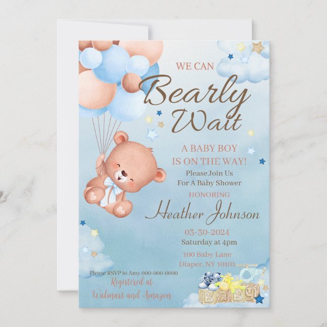 Bear Baby Shower Boy Invitation (Front)