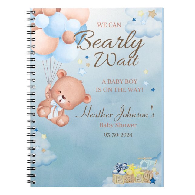 Bear Baby Shower Boy Notebook (Front)
