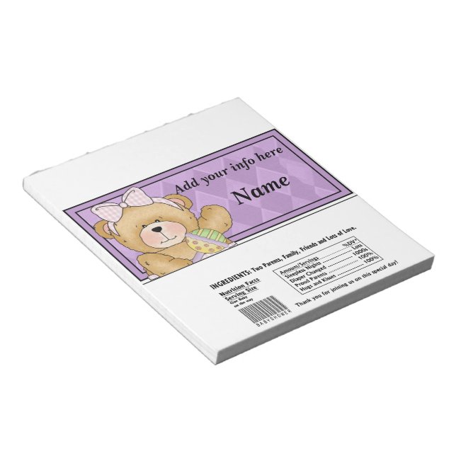 Bear Baby Shower Candy Bar Wrapper Party Favours Notepad (Angled)
