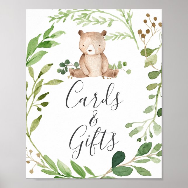 Bear Baby Shower Cards and Gifts Sign (Front)